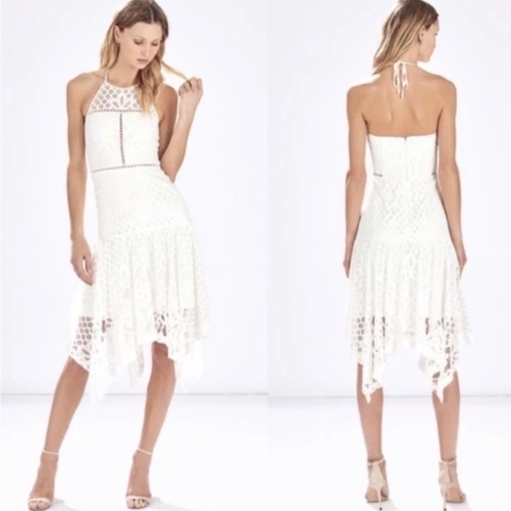 New Parker White Asymmetrical Eyelet Lace Tulum Halter Dress XS Fairy Coquette